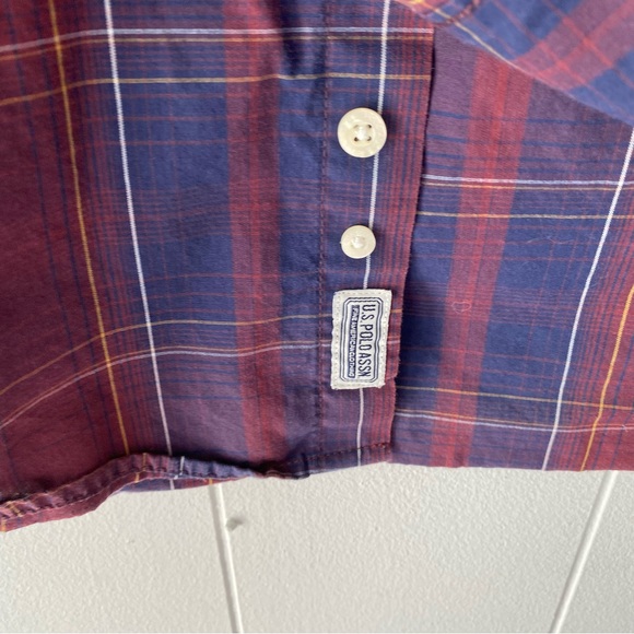 U.S. Polo Assn. Shirt Mens Large Red Blue Plaid Button Down Top - Picture 4 of 9